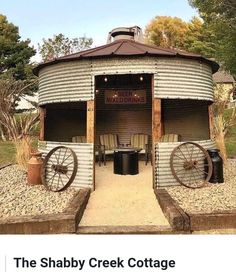 an image of a small building with wheels on it