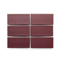 Six Heath Ceramics ceramic tiles glazed in Cranberry, a matte saturated burgundy-red glaze Burgundy Tile, Heath Ceramics Tile, Heath Tile, Turquoise Tile, Red Glaze, Heath Ceramics, Red Tiles, Registry Items, Textures And Tones