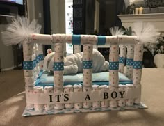 it's a boy baby crib made out of diapers