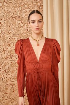 Sculptural Sleeves, Red Orange Dress, Ulla Johnson Dress, Nyc Boutiques, Design Journal, Red Dresses, Coral Red, Satin Mini Dress, Midi Dress With Sleeves