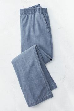 Summer’s perfect ‘jeans’ – breezy and light, relaxed and ultra versatile, all season long. Pull-on waist with front slant and back patch pockets. | Women's Lakeside Chambray Pants - Summer Sky Wash - 24W Spring Light Wash Pants With Straight Hem, Spring Light Wash Straight Hem Pants, Light Wash Straight Hem Spring Pants, Light Wash Pants With Straight Hem For Spring, Denim Blue Pull-on Bottoms For Everyday, Everyday Denim Blue Pull-on Bottoms, Summer Light Wash Bottoms With Patch Pockets, Light Wash Bottoms With Patch Pockets For Summer, Everyday Washed Blue Pants With Pockets