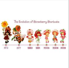 the evolution of strawberry shortcakes is shown in this image, as well as its characters