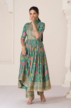 Party Wear Anarkali, Anarkali Suit, Wear Green, Organza Fabric