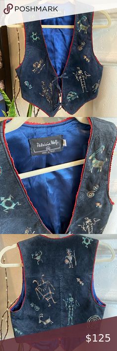 Vintage One Of A Kind Hand Painted Suede Vest Wolf Size, Victoria Secret Vintage, Big Buddha, Leather Vest, Vintage Jackets, Color Street, Baby Beanie