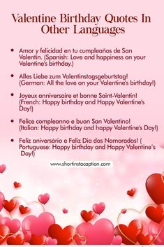 valentine's day quotes in spanish and english with hearts on the pink sky background