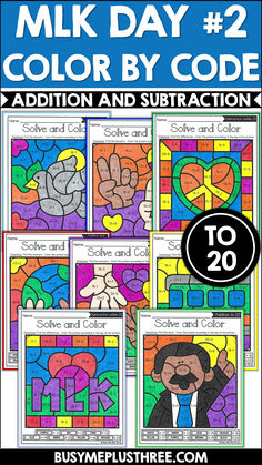 This is an engaging mini set of no prep fun printable worksheets to use around Martin Luther King, Jr. Day in January. It includes FUN sheets that include mazes, a word search, making words, tic-tac-toe, color by codes, math puzzles, word scrambles and more! This set is geared toward 1st and 2nd grade students. It contains 23 no prep printables and answer keys. These are perfect activities for centers, morning work, early finishers, and sub plans. Special Days In January, January Colors, Making Words, Maths Puzzles, Early Finishers, Morning Work, King Jr, Addition And Subtraction, Martin Luther