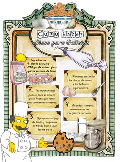 the simpsons character is cooking some food in front of a sign that says como nacen