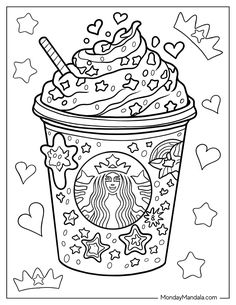 the starbucks drink with stars and hearts coloring page