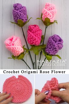 crochet origami rose flower pattern with instructions