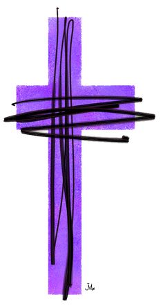 a purple cross with black lines on it