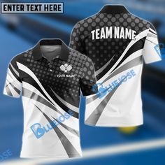 a black and white shirt with the words team name on it