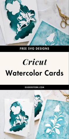 three watercolor cards with the words cricut watercolor cards on them