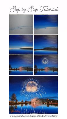 Pretty acrylic painting with Fireworks in the night sky over a reflection of water Paint Fireworks, Step By Step Acrylic Painting, Dawn Treader, Virginia History, Acrylic Painting Diy, New Year Fireworks, Paint Nite, Canvas Painting Tutorials, Diy Watercolor Painting