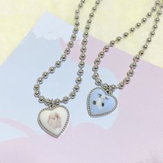 Harajuku Kawaii Fashion Y2K Pastel Animal Heart Pendant Necklace Earrings Set Material: Stainless Steel NOTE: DUE TO VERY HIGH DEMAND, PLEASE ALLOW 12-20 DAYS FOR DELIVERY. Cute Metal Jewelry With Heart Charm, Kawaii Necklaces For Valentine's Day, Cute White Heart Necklace For Valentine's Day, Cute Silver Necklaces With Heart Beads, Cute Silver Heart Necklace For Valentine's Day, Cute Jewelry For Valentine's Day, Cute Heart-shaped Metal Jewelry, Handmade Cute Heart Necklace, Cute Valentine's Day Jewelry