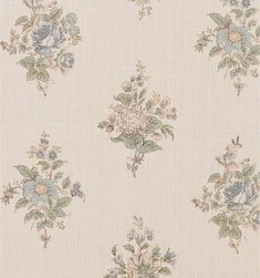 an old wallpaper with flowers and leaves on the side, in pastel colors