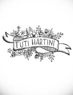 a black and white drawing of a ribbon with the words tutti hartini on it