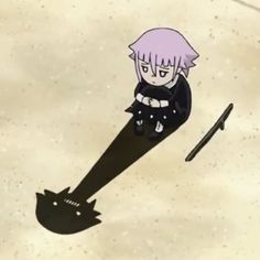 an anime character flying through the air with a black cat on his back and two swords in front of him