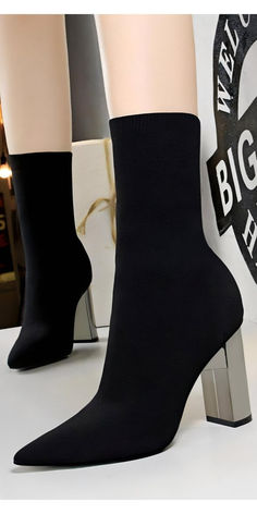 Step into style with our chic Black Sock Pointed-Toe Boots. Perfect for any outfit idea, these chunky heeled boots offer elegance, comfort, and versatility. Discover your new favorite fashion piece today! Ideal for fashionistas, outfit inspiration, and style ideas. Black Sock Boots, Chunky Heeled Boots, Pointed Toe Boots, Toe Boots, Black Knit, Style Ideas