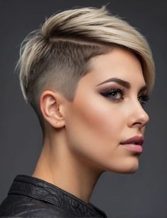 37 Creative Shaved Pixie Cut Ideas For Women Side Part Pixie Haircut, Super Short Pixie Haircuts, Shaved Blonde, Super Short Pixie, Curly Pixie Hairstyles, Pixie Cut With Bangs