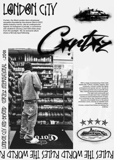 a man standing in front of a store with the words london city written on it