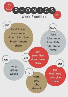 the phonics word families poster is shown in red, white and blue circles