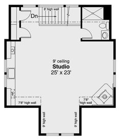 the floor plan for a studio apartment with an upstairs bedroom and living room, as well as