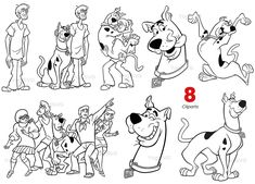 cartoon characters from the disney movie's dog in various poses and positions, with numbers 8