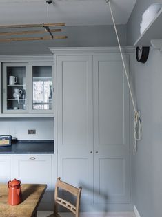 the kitchen is clean and ready to be used as a dining room or office space