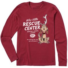 Women's WhoVille Rescue Center In Color Long Sleeve Crusher Tee Positive Lifestyle, The Grinch, Knit Tees, Knitting Women