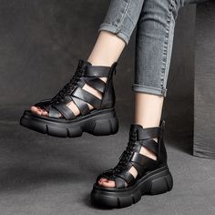 Details: Upper: Cow Leather Inner: Pig Skin Outsole: Rubber Heel: 7cm Width: 11cm Sandal Boots, Women Casual Shoes, Woven Sandals, Brown Shoe, Rubber Heels, Linen Women, Leather Items, Casual Shoes Women, Boot Sandals