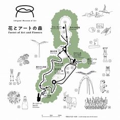 a map showing the location of several different things in japan, including trees and flowers