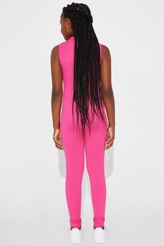 Available In Fuchsia. Seamless Jumpsuit Sleeveless Mock Neck Zip Front Legging Stretch Model Wears Size M Mommy & Me Takedown of "Johanna Seamless Jumpsuit" 92% Polyester 8% Spandex Imported | Mini Johanna Seamless Jumpsuit in Fuchsia size Medium by Fashion Nova Pink Summer Unitard, Pink High Stretch Sleeveless Bodysuit, Pink Sleeveless High-stretch Bodysuit, Stretch Bodysuit For Playwear, Pink Sleeveless Stretch Bodysuit, Solid Fitted Bodysuit For Playwear, Fitted Solid Color Bodysuit For Playwear, Pink Sleeveless Bodysuit For Loungewear, Pink High Stretch Casual Bodysuit