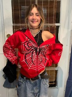 Spiderman Clothes For Women, Spiderman Outfit Women, Gothic Punk Fashion, Hip Hop Hoodies, Trendy Cardigans, Harajuku Punk, Hip Hop Sweatshirts, Streetwear Fits, Streetwear Hoodie