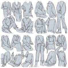 a bunch of clothes that are drawn in pencil