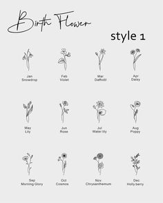 the different types of flowers are shown in black and white, with text below them