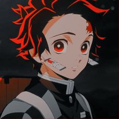 an anime character with red eyes staring at the camera