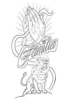 a drawing of a lion with the word faith on it's chest and an image of