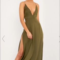 New With Tags! Nothing Wrong With It Just Didn’t Fit. Such A Beautiful Dress! Olive Maxi Dress For Party, Chic Olive Maxi Length Dress, Elegant Olive Maxi Dress For Spring, Elegant Olive Maxi Dress For Summer, Elegant Olive Dress For Date Night, Fitted Olive Maxi Dress For Spring, Dressy Green Maxi Dress For Date Night, Green Dressy Maxi Dress For Date Night, Chic Olive Party Dress