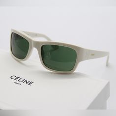 Model: Celine Cl40079i 25n 56-20-125 Condition: New Frame Color: White Lens Color: Green Frame Material: Acetate, Plastic Size: 56-20-125 Made In Italy Item Included: Authentic Eyewear, Certificate Of Authentic, Original Case, Cleaning Cloth, Box Next Business Day Shipping Brand New With Full Package Authentic Eyewear With Certificate White Celine Sunglasses, Celine Edge Sunglasses, Celine 53mm Cat Eye Sunglasses, Green Polarized Acetate Sunglasses, Sunglasses Celine, Green Anti-reflective Polycarbonate Sunglasses, Flat Top Sunglasses, Sunglasses White, White Lenses