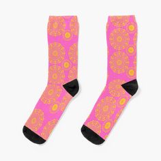 Get my art printed on awesome products. Support me at Redbubble #RBandME: https://www.redbubble.com/i/socks/Yellow-Flora-Mandala-Pattern-by-Cultradesign/65086954.9HZ1B?asc=u Pink Socks, Patterned Socks, Designer Socks, Socks For Sale