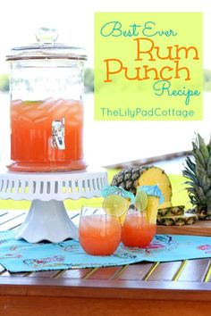 the best ever rum punch recipe with pineapples and orange juice on a tray