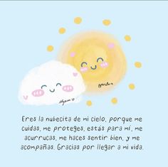 an image of two clouds with the words in spanish and english on them, against a blue background