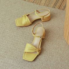 2204BSH2040209-4 Spring Open Toe T-strap Sandals With Branded Heel Counter, Summer T-strap Sandals With Branded Heel Counter, Summer T-strap Sandals With Low Heel, Yellow Leather Block Heel Sandals, Yellow Block Heel Sandals With Padded Heel, Yellow Sandals With Padded Block Heel, Yellow Open Heel Slingback Sandals, Yellow Open Heel Slingback Sandals With Strap, Yellow Closed Toe Sandals Medium Width