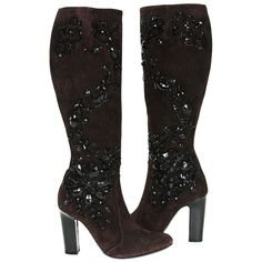 New Rene Caovilla Beaded Chocolate Color Suede Knee High Boots Designer size 36.5 - US 6.5 Textured Chocolate Color Suede, Black Embellishment, Fully Lined in Soft Leather. Full Zip Closure, Rubber Sole, Heel Height - 3.9 inches. Total Boots Height - 18.25", Circumference - 12.5". Made in Italy New with Box. Boots not Heavy from the Beads. Funky Boots, Century Shoes, Saint Laurent Boots, Lanvin Sneakers, Suede Knee High Boots, A Lot Of Clothes, Leather Rose, Black Patent Leather Pumps, Rene Caovilla