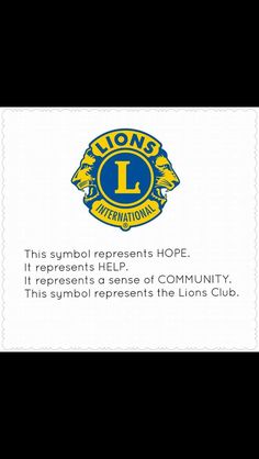 an image of the lions club logo on a white envelope with blue and yellow lettering