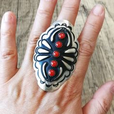 ad eBay - Find many great new & used options and get the best deals for Navajo Stamped Sterling Silver Red Coral Huge Concho Statement Ring Adjustable at the best online prices at eBay! Free shipping for many products! Old Style, Red Coral, Ring Handmade, Statement Ring, Handmade Ring, Ebay Finds, Statement Rings, Coral, Stamp