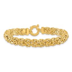 Sophisticated high-polish byzantine links intertwine around the length of this fetching women's bracelet. Fashioned in 14K yellow gold, the 7.5-inch bracelet secures in place with a spring ring clasp. Byzantine Chain, Wedding Day Jewelry, Jared The Galleria Of Jewelry, Link Chain Bracelet, Girly Jewelry, Ring Size Guide, Chain Pendants, Diamond Studs, Bracelet Designs