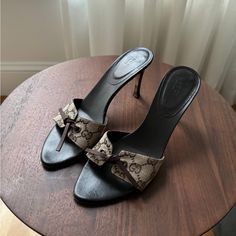 Size 36 No Visible Wear Other Than Bottom Gucci Mule, Canvas Sandals, Sandal Heels, Women's Mules, Shoes Brown, Womens Mules, Mule Sandals, Gucci Mules, Gucci Shoes