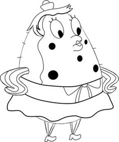 a black and white cartoon character with a ribbon around his neck, wearing a dress