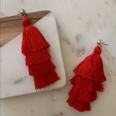 Red Tassel Earrings 4 Layers Stud New By Kaylee Boutique 5 For 25$ Red Tassel Earrings With Fringe For Gift, Red Fringe Tassel Earrings For Gift, Red Fringe Tassel Earrings As Gift, Red Dangle Tassel Earrings For Party, Red Tassel Earrings For Party, Red Dangle Tassel Earrings With Fringe, Elegant Red Tassel Earrings With Fringe, The Us, Blush Pink Earrings